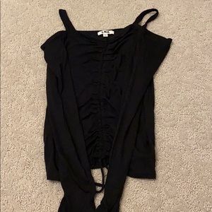 Cold shoulder long sleeve shirt with ruching